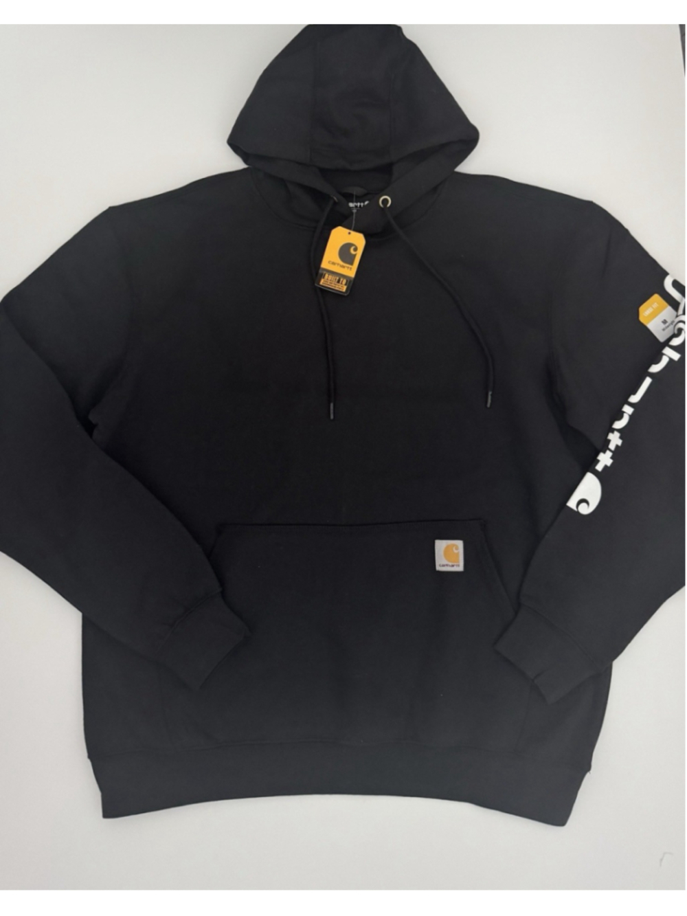 Carhartt Hoodie Mens Medium Black Loose Fit Midweight Logo Sleeve Sweatshirt New - Picture 2 of 5